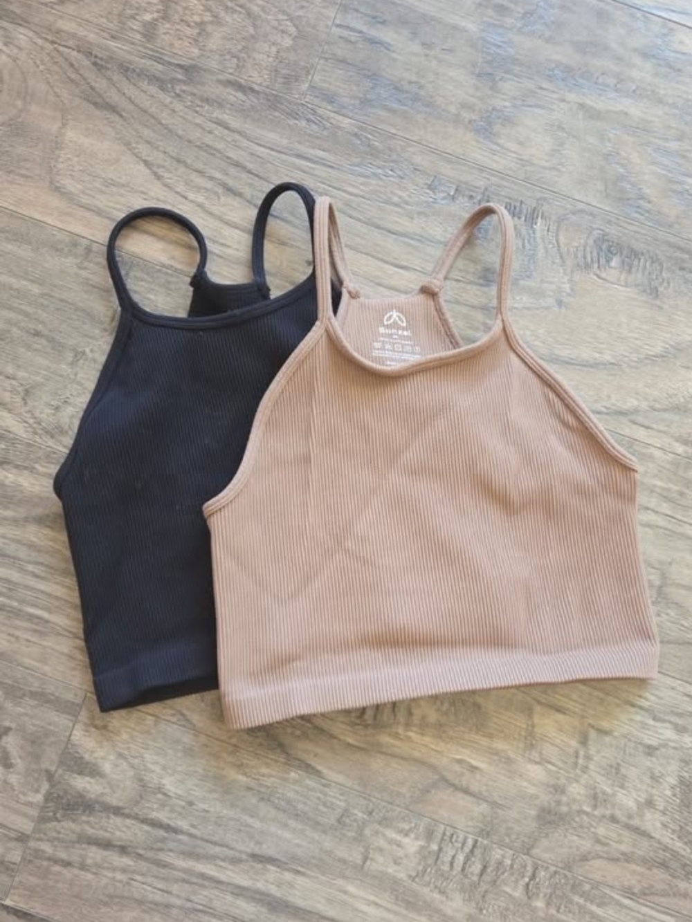 Ribbed Scoop Neck Tank Top - Black & Taupe